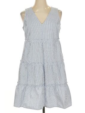 J. Crew Light Blue Stripe Sleeveless V-Neck Tiered Dress